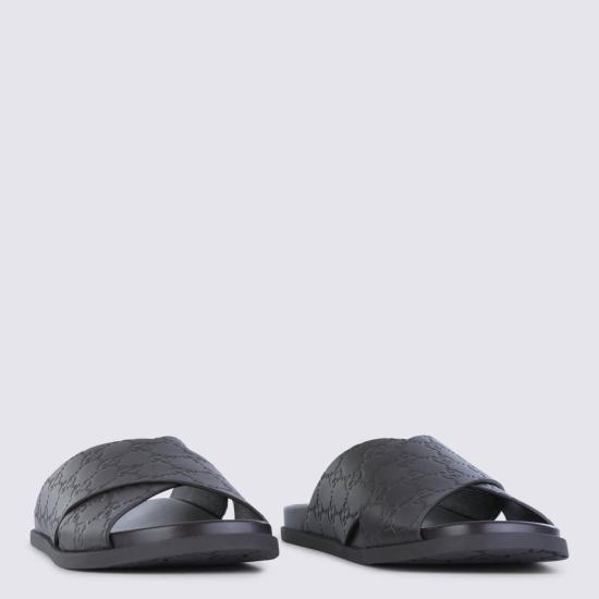  구찌 뮬/슬리퍼 가죽 로고 플랫슈즈 브라운 - GUCCI