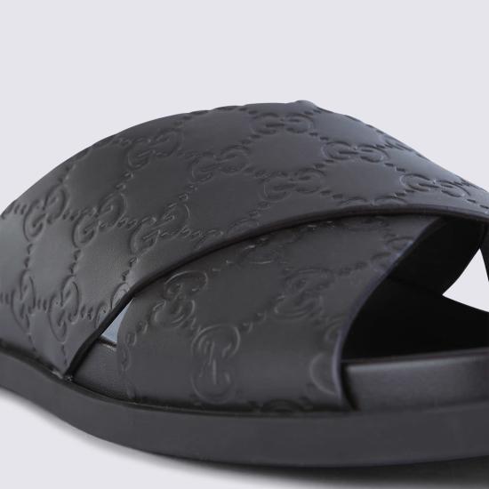  구찌 뮬/슬리퍼 가죽 로고 플랫슈즈 브라운 - GUCCI