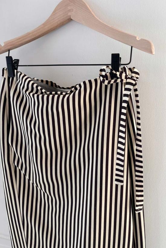  알리지 롱 스커트 알리시 스트라이프 랩  초콜릿/아이보리 - ALYSI