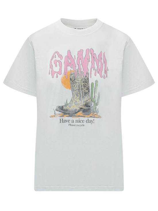 26SS 가니 웨스턴 부츠 프린트 티셔츠 A1050075 151 BRIGHT WHITE