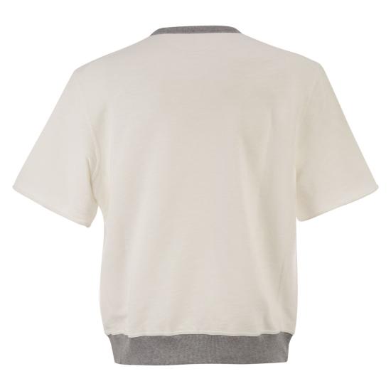 26SS 브루넬로 쿠치넬리 프린트 코튼 리넨 멜란지 플리스 반팔 티셔츠 MR8313378G WHITE GREY - BRUNELLO CUCINELLI