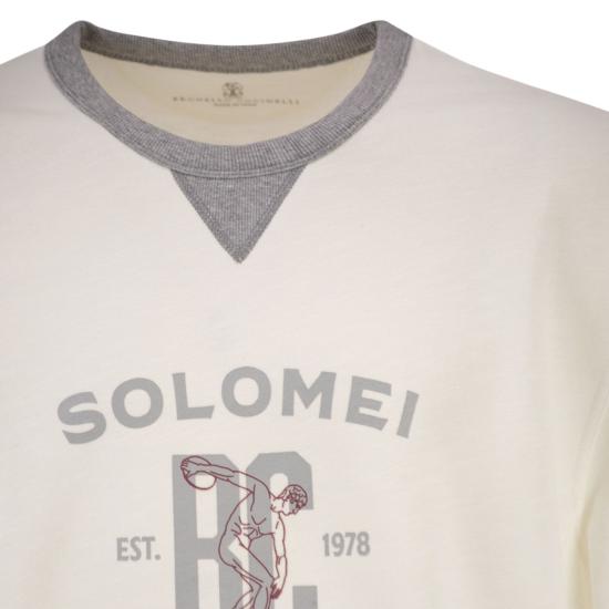 26SS 브루넬로 쿠치넬리 프린트 코튼 리넨 멜란지 플리스 반팔 티셔츠 MR8313378G WHITE GREY - BRUNELLO CUCINELLI