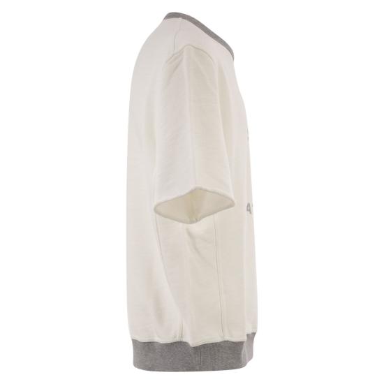 26SS 브루넬로 쿠치넬리 프린트 코튼 리넨 멜란지 플리스 반팔 티셔츠 MR8313378G WHITE GREY - BRUNELLO CUCINELLI