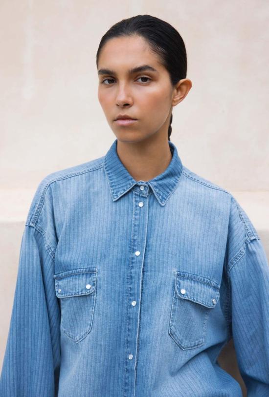  Hod 데님 셔츠 Kaitline 데님 셔츠 블루 스트라이프