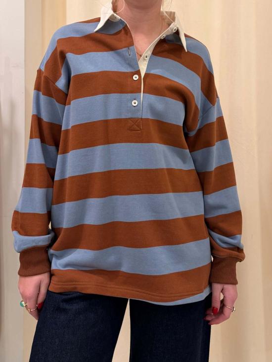  WAVEKELLY PRIVATE LABEL 긴팔 티셔츠 웨이브켈리 프라이빗 라벨 프렌치 테리 스트라이프 럭비  (블루/브라운 스트라이프) - OTHER BRANDS