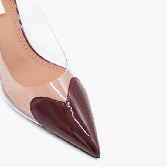  알라이아 힐/펌프스 다크 레드 및 투명 펌프스 - ALAIA