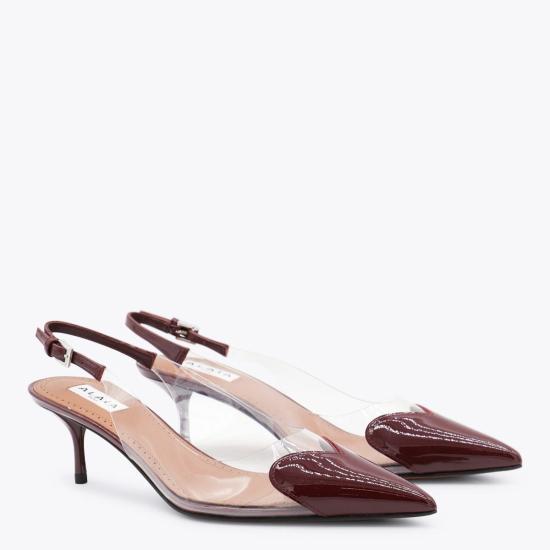 알라이아 힐/펌프스 다크 레드 및 투명 펌프스 - ALAIA