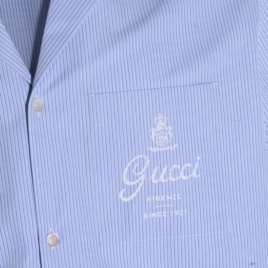  구찌 반팔 셔츠 라이트 블루 코튼 셔츠 블루 - GUCCI