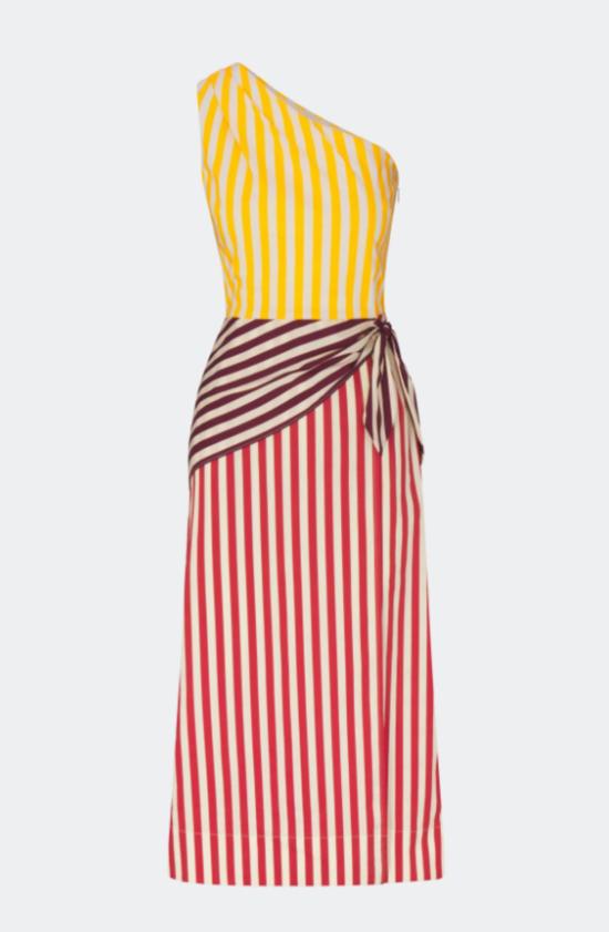  사이먼밀러 롱 원피스 사이먼 밀러 벨렘 포플린 미디 드레스 레드 스트라이프 - SIMONMILLER