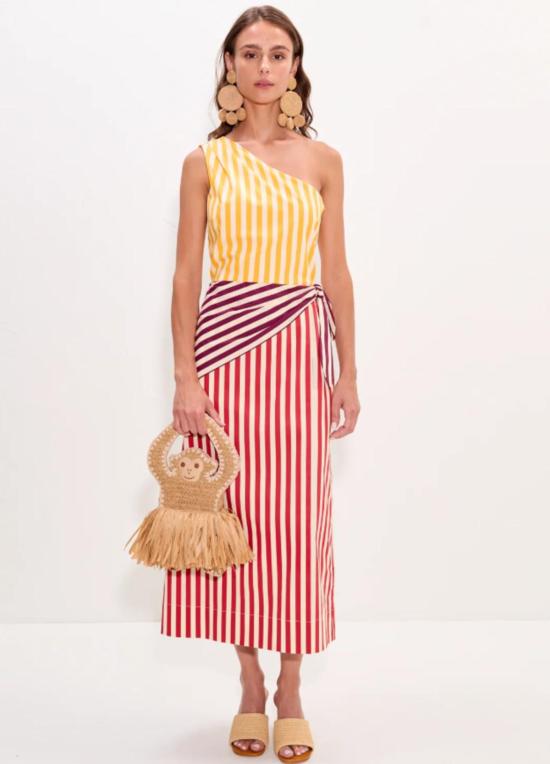  사이먼밀러 롱 원피스 사이먼 밀러 벨렘 포플린 미디 드레스 레드 스트라이프