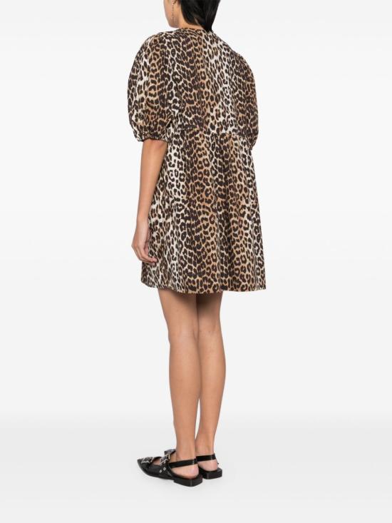 26SS 가니 프린티드 타이 스트링 포플린 미니 드레스 F9758943 BROWN - GANNI