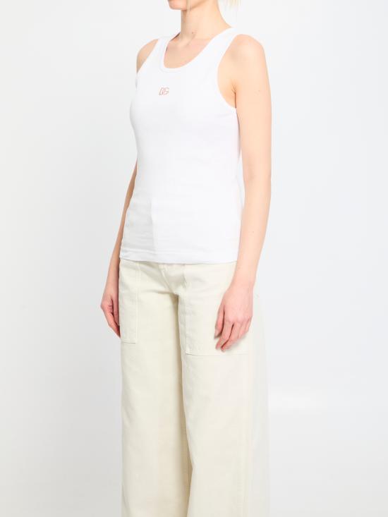 26SS 돌체앤가바나 DG 자수 & 라인스톤 립 탱크탑 F8V40ZGDDL8W0800 WHITE - DOLCE & GABBANA