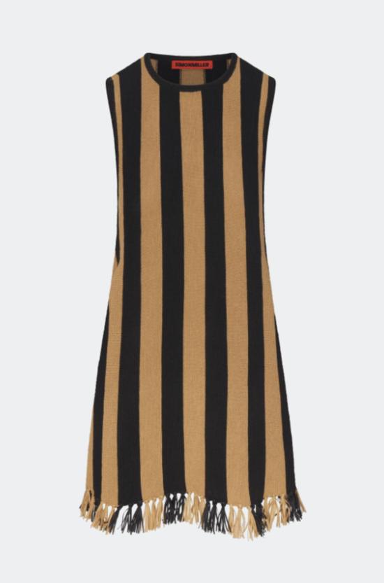  사이먼밀러 숏 원피스 사이먼 밀러 모지 스트라이프 태슬 미니 드레스 블랙/내추럴 스트라이프 - SIMONMILLER