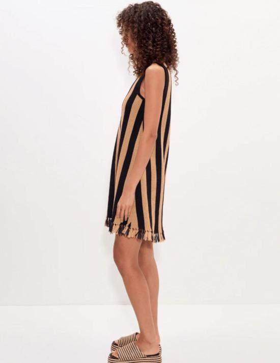  사이먼밀러 숏 원피스 사이먼 밀러 모지 스트라이프 태슬 미니 드레스 블랙/내추럴 스트라이프 - SIMONMILLER