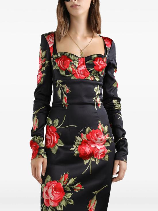26SS 돌체앤가바나 로즈 부케 프린트 쉬스 드레스 F610FTFSICDHN5ZN BLACK - DOLCE & GABBANA