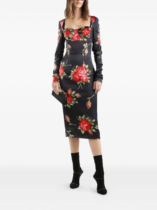 26SS 돌체앤가바나 로즈 부케 프린트 쉬스 드레스 F610FTFSICDHN5ZN BLACK - DOLCE & GABBANA