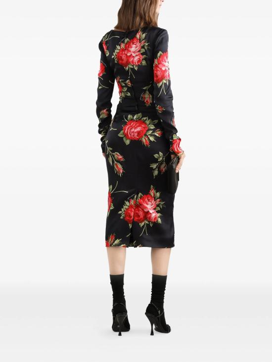 26SS 돌체앤가바나 로즈 부케 프린트 쉬스 드레스 F610FTFSICDHN5ZN BLACK - DOLCE & GABBANA