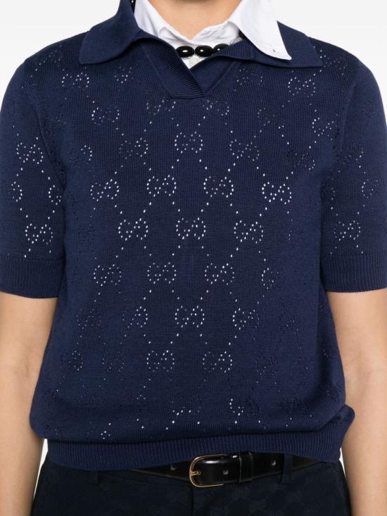 26SS 구찌 GG 포인텔 코튼 실크 폴로 셔츠 856203XKFCO4522 BLUE - GUCCI