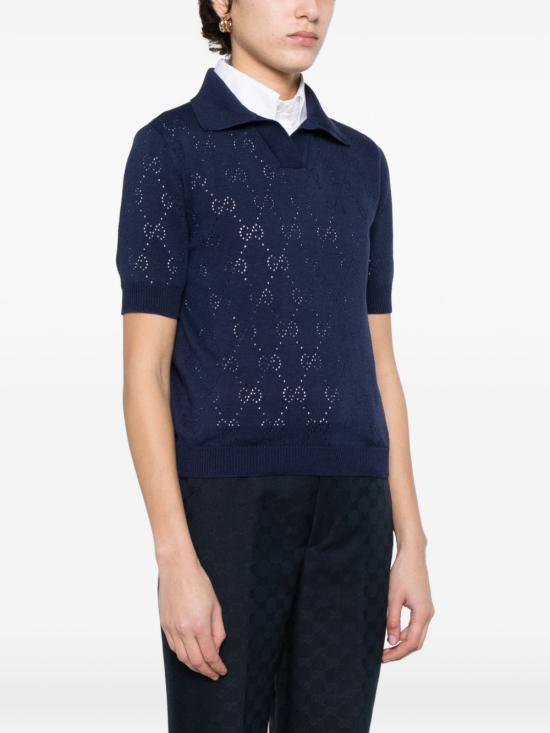26SS 구찌 GG 포인텔 코튼 실크 폴로 셔츠 856203XKFCO4522 BLUE - GUCCI