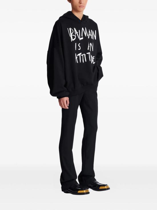 26SS 발망 후드 티셔츠 GH1JT250GF40EAB BLACK - BALMAIN