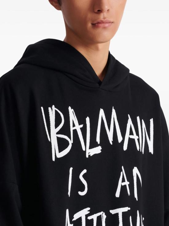 26SS 발망 후드 티셔츠 GH1JT250GF40EAB BLACK - BALMAIN