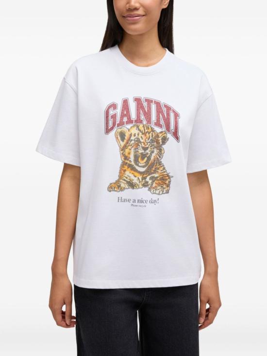 26SS 가니 코튼 저지 비디드 타이거 티셔츠 A1050060151 WHITE - GANNI