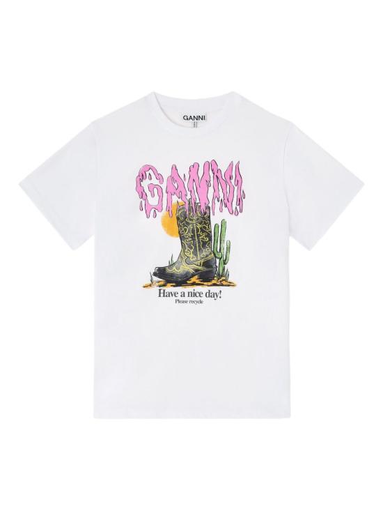26SS 가니 웨스턴 부츠 프린트 티셔츠 A1050075151 WHITE