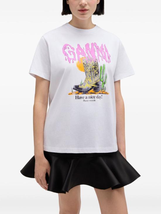 26SS 가니 웨스턴 부츠 프린트 티셔츠 A1050075151 WHITE - GANNI