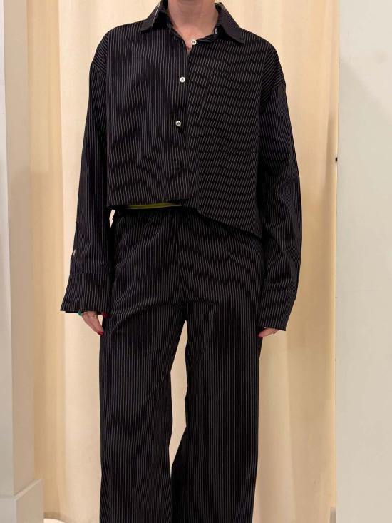  WAVEKELLY PRIVATE LABEL 셔츠 웨이브켈리 프라이빗 라벨 업사이클 크롭 팝 셔츠 포플린 핀스트라이프