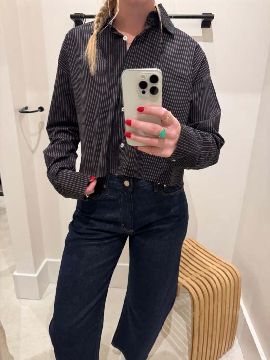  WAVEKELLY PRIVATE LABEL 셔츠 웨이브켈리 프라이빗 라벨 업사이클 크롭 팝 셔츠 포플린 핀스트라이프 - OTHER BRANDS