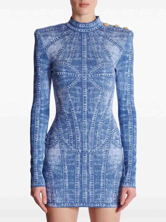  발망 숏 원피스 EF1R8237KH806FF Blue - BALMAIN