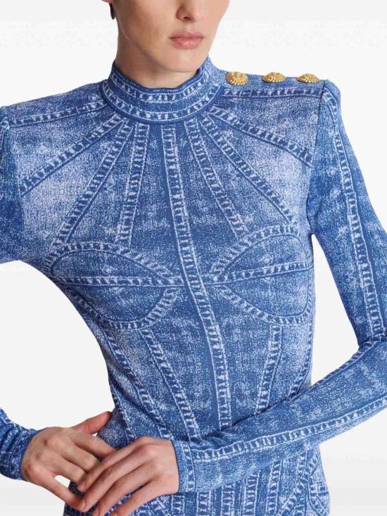  발망 숏 원피스 EF1R8237KH806FF Blue - BALMAIN