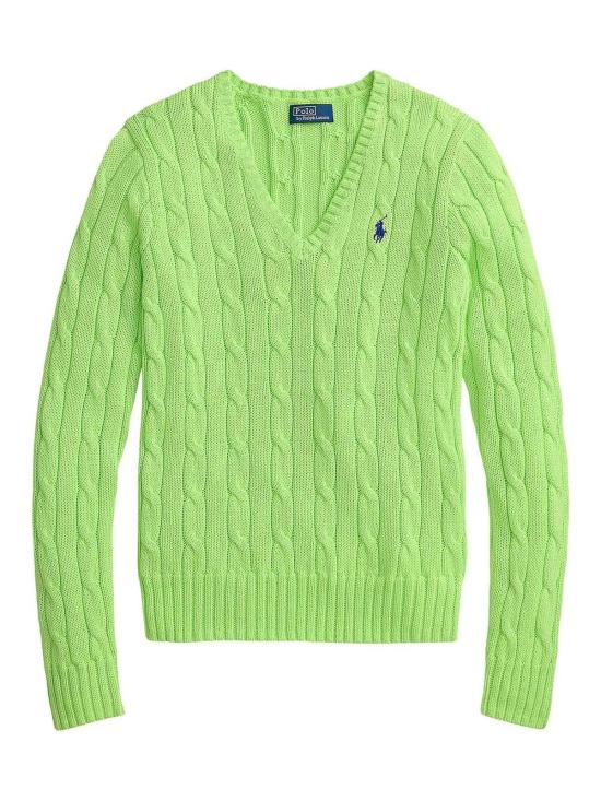 26SS 폴로 랄프로렌 포니로고 피마 코튼 케이블 니트 V넥 스웨터 211971870505 Green