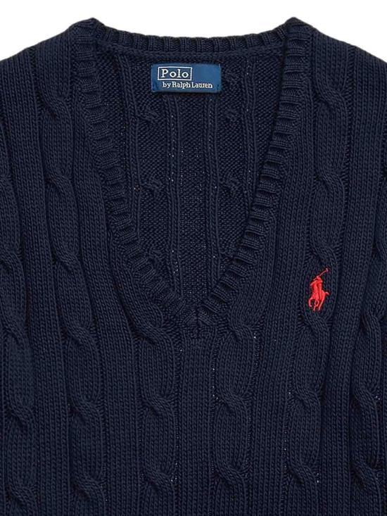 26SS 폴로 랄프로렌 포니로고 피마 코튼 케이블 니트 V넥 스웨터 211971870004 Dark Blue - POLO RALPH LAUREN