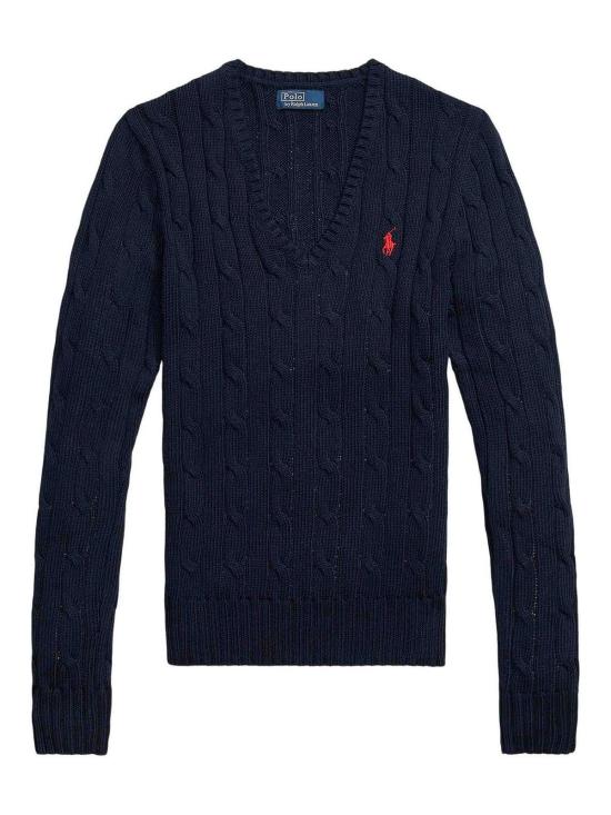 26SS 폴로 랄프로렌 포니로고 피마 코튼 케이블 니트 V넥 스웨터 211971870004 Dark Blue