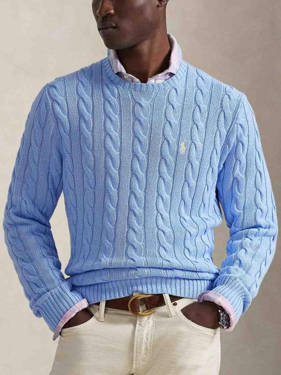 26SS 폴로 랄프로렌 로고 자수 케이블 니트 스웨터 710775885535 Blue - POLO RALPH LAUREN