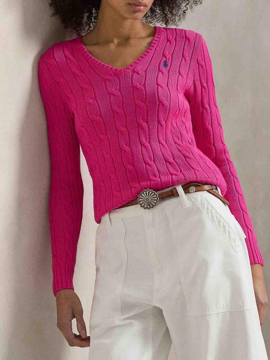 26SS 폴로 랄프로렌 포니로고 피마 코튼 케이블 니트 V넥 스웨터 211971870509 Nude Neutrals - POLO RALPH LAUREN