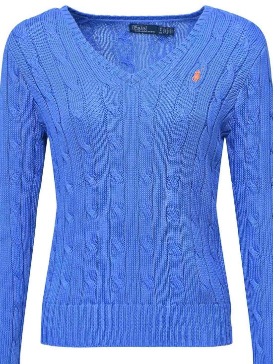 26SS 폴로 랄프로렌 포니로고 피마 코튼 케이블 니트 V넥 스웨터 211971870504 Blue - POLO RALPH LAUREN