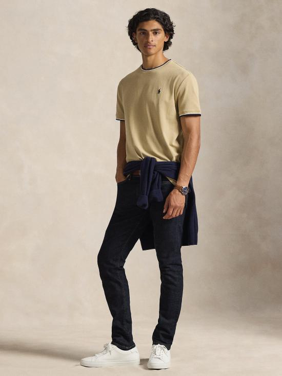 26SS 랄프 로렌 반팔 티셔츠 저지 메쉬 소재의 클래식 핏 베이지 티셔츠 - RALPH LAUREN