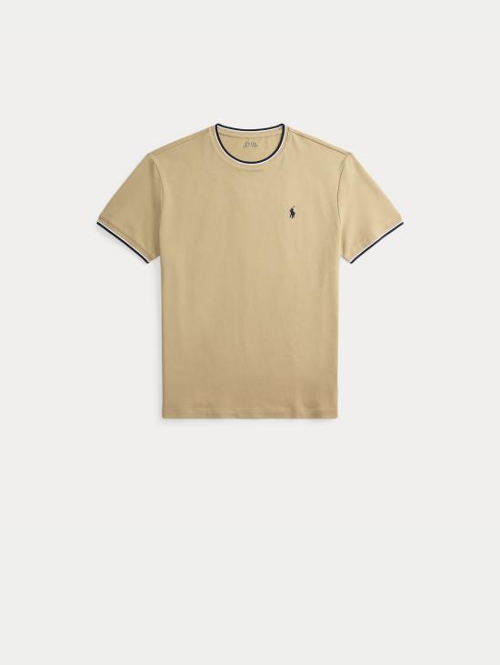 26SS 랄프 로렌 반팔 티셔츠 저지 메쉬 소재의 클래식 핏 베이지 티셔츠 - RALPH LAUREN