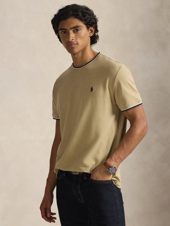 26SS 랄프 로렌 반팔 티셔츠 저지 메쉬 소재의 클래식 핏 베이지 티셔츠
