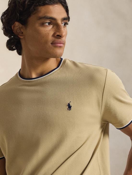 26SS 랄프 로렌 반팔 티셔츠 저지 메쉬 소재의 클래식 핏 베이지 티셔츠 - RALPH LAUREN