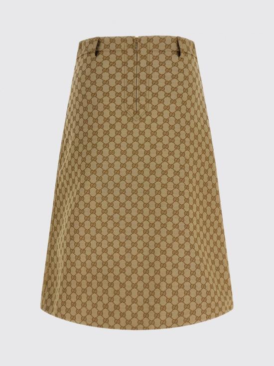 26SS 구찌 GG 코튼 캔버스 패브릭 미디 스커트 864256ZAUSC 2061 Sand - GUCCI