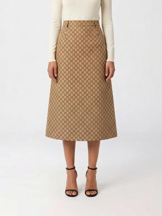 26SS 구찌 GG 코튼 캔버스 패브릭 미디 스커트 864256ZAUSC 2061 Sand