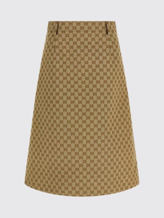 26SS 구찌 GG 코튼 캔버스 패브릭 미디 스커트 864256ZAUSC 2061 Sand - GUCCI
