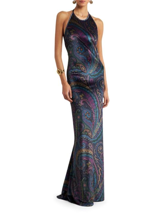25FW 에트로 페이즐리 프린트 홀터넥 롱 드레스 WRHA0224 99IAS53X0887 MULTICOLOUR - ETRO