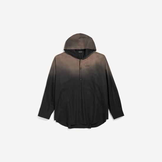 26SS 발렌시아가 후디드 오버사이즈 셔츠 857815TRM28 1000 BLACK