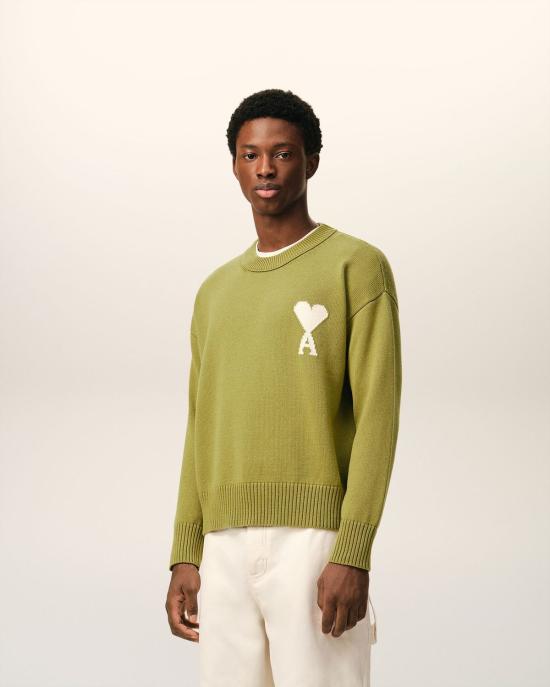 26SS 아미 ADC 울 & 코튼 크루넥 하트 스웨터 UKS859KN0156 A118 MATCHAECRU A118 MATCHA ECRU - AMI