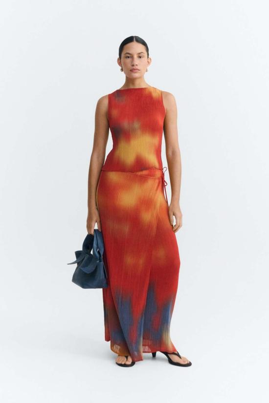  띵킹 뮤 롱 스커트 씽킹 무 플라워즈 플리츠 폴린 스커트 멀티컬러