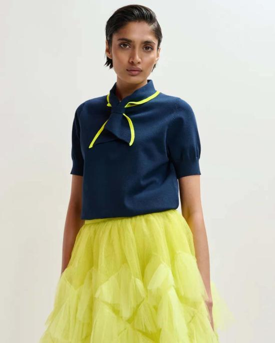  에센셜앤트워프 스웨터 에센셜 앤트워프 존다 니트 탑 클래식 네이비